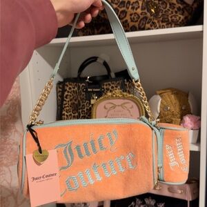 Juicy couture terry cloth barrel bag with mini bag charm blue & orange edition🍊